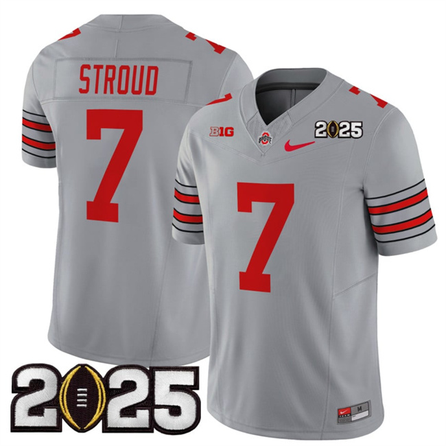 Men Ohio State Buckeyes #7 C.J. Stroud Grey 2025 CFP Final Patch F.U.S.E. Vapor Limited Stitched NCAA Jersey